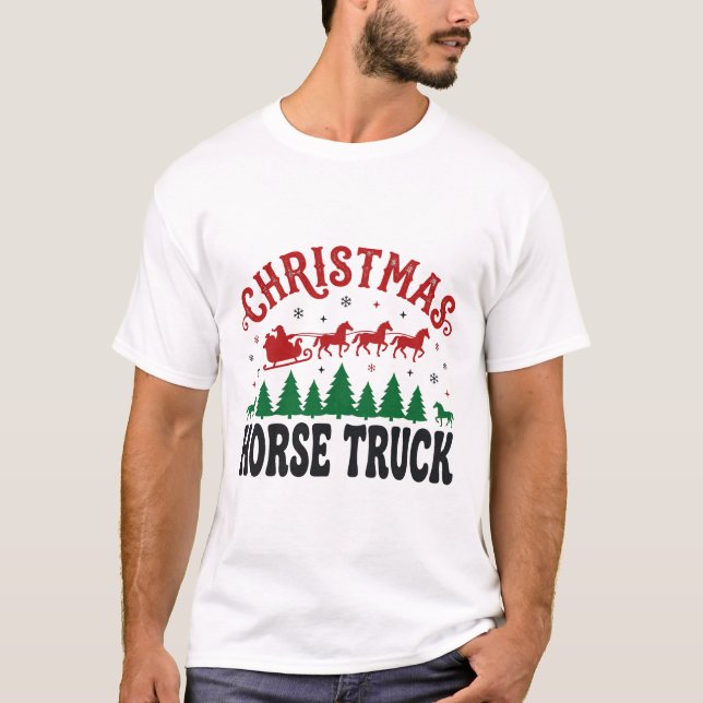 Camiseta Caminhão de Cavalos de Natal Ocidental Design de T (Frente)