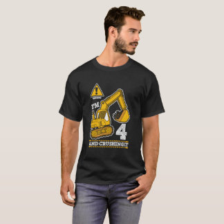 Camiseta Caminhão de Construção 4º Aniversário Escavadeira 