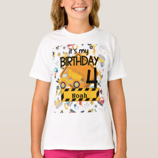 Camiseta caminhão de construção amarelo carro 4º aniversári