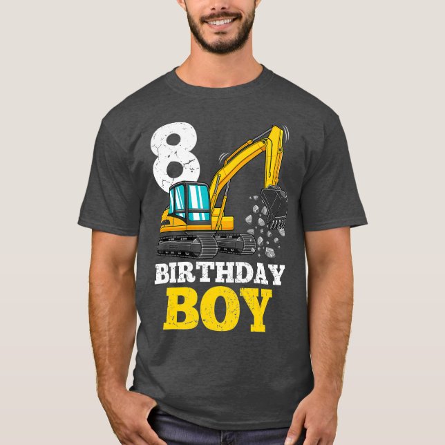 Camiseta Caminhão de Construção com 8 anos 8 anos Aniversár (Frente)