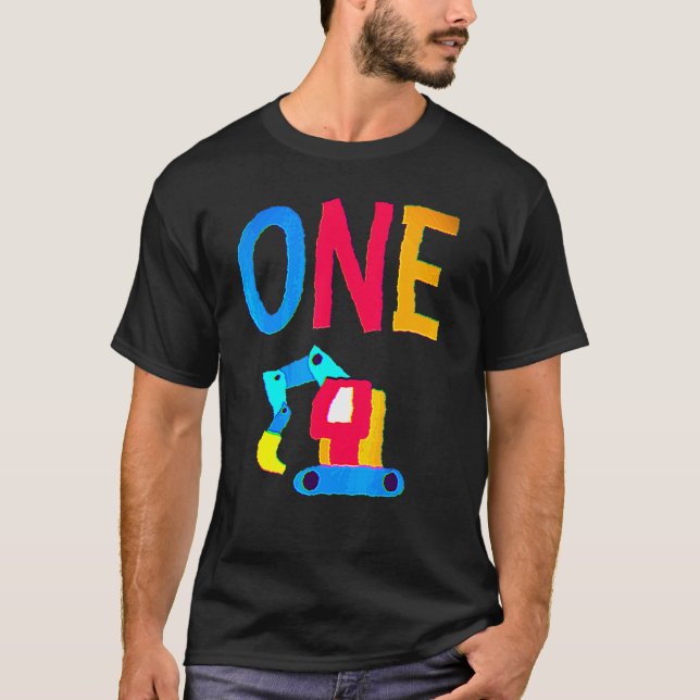 Camiseta Caminhão de Construção de Garoto de 1 Ano primeiro (Frente)