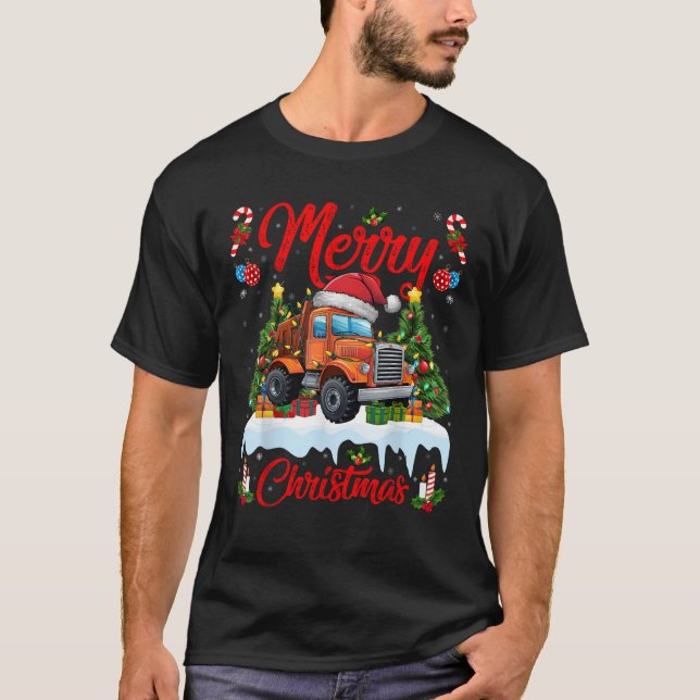 Camiseta Caminhão de Construção do Santa Hat com Iluminação (Frente)