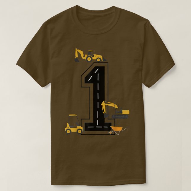 Camiseta Caminhão de escavação de grua de primeiro aniversa (Frente do Design)