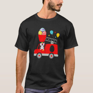 Camiseta Caminhão de Fogo Páscoa Ovo Coelho Bombeiro Toddl
