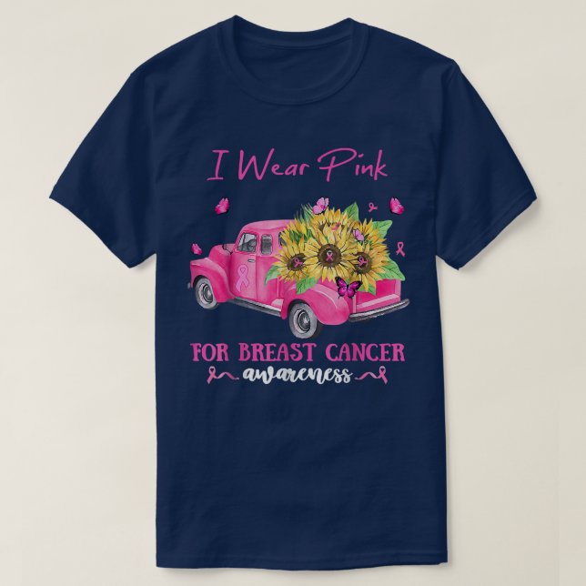 Camiseta Caminhão De Girassol Eu Visto Rosa Para O Cancer D (Frente do Design)