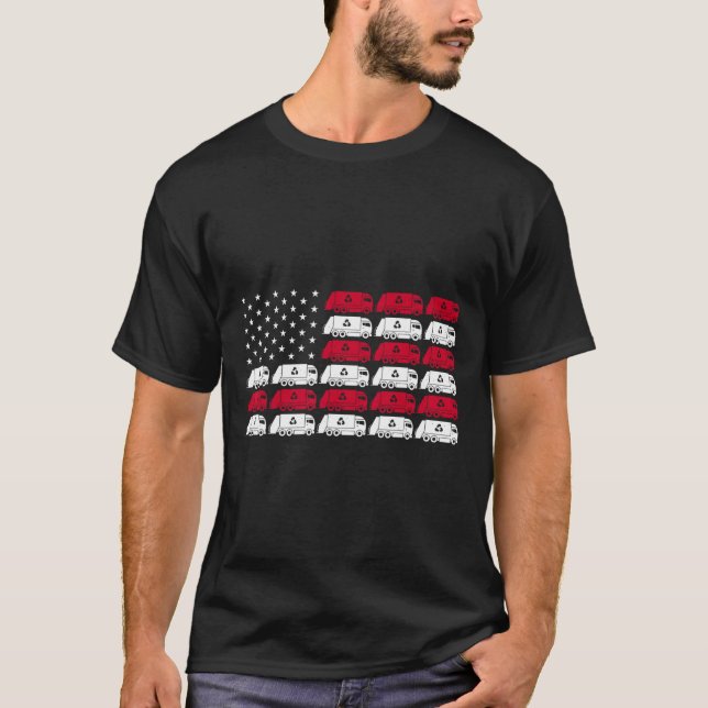 Camiseta Caminhão de Lixo Eua Bandeira Americana Homens Pat (Frente)