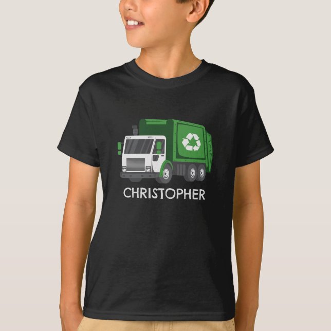 Camiseta Caminhão de Lixo/Reciclar com Nome de Criança (Frente)