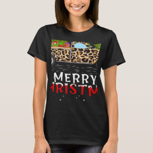 Camiseta Caminhão de Xadrez Leopardo de Árvore Xmas Feliz N