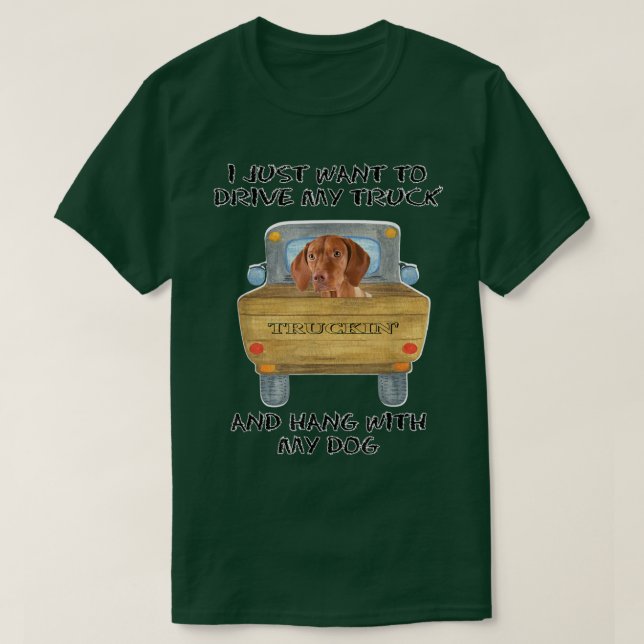 Camiseta Caminhão Dirigindo Cão Vizslas (Frente do Design)