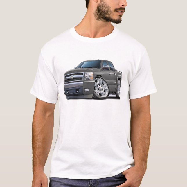 Camiseta Caminhão do cinza de Chevy Silverado Dualcab (Frente)