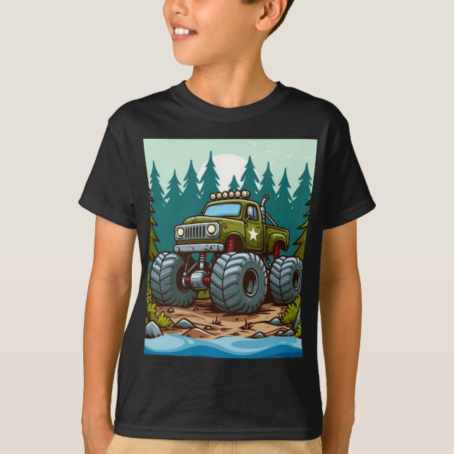 Camiseta Caminhão do Monstro Verde na floresta (Frente)