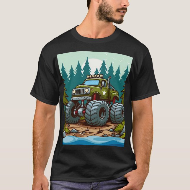 Camiseta Caminhão do Monstro Verde na floresta (Frente)