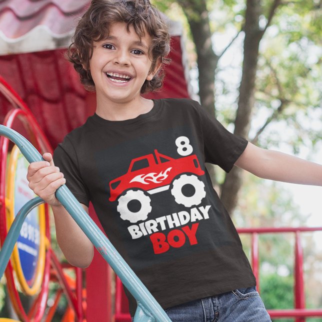 Camiseta Caminhão do Monstro Vermelho Birthday Boy com Pret (Criador carregado)