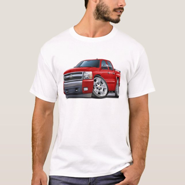 Camiseta Caminhão do vermelho de Chevy Silverado Dualcab (Frente)