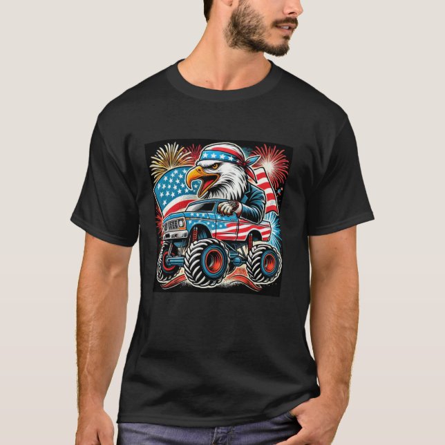 Camiseta Caminhão Eagle Monster 4 De Julho Bandeira America (Frente)
