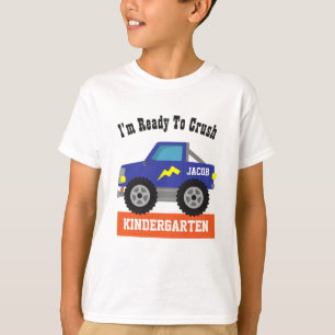 Camiseta Caminhão Monstro Azul Pronto Para Esmagar Menino d