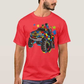 Camiseta Caminhão Monstro Com Quebra-cabeça Autismo Atrás U