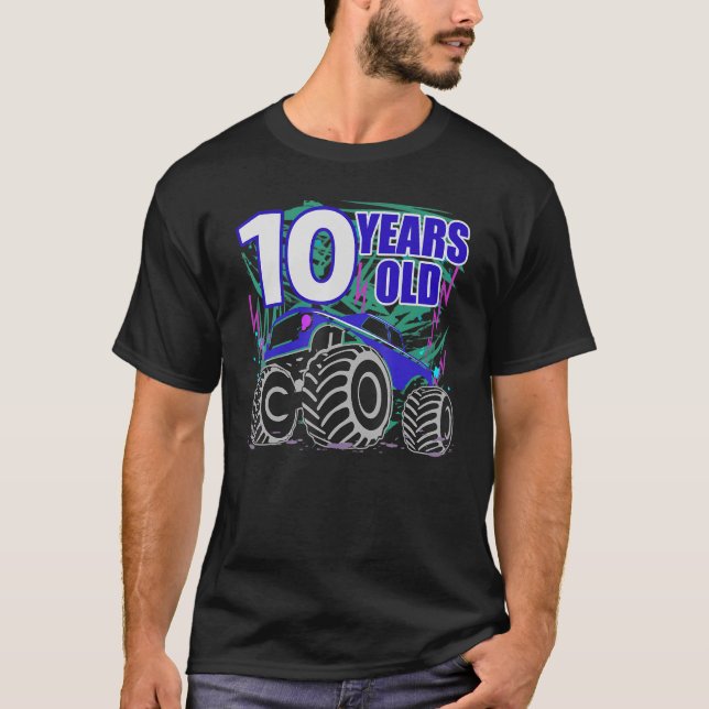 Camiseta Caminhão Monstro De 10 Anos De Aniversário Para Me (Frente)