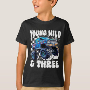 Camiseta Caminhão Monstro de 3º Aniversário Jovem Selvagem 