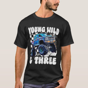Camiseta Caminhão Monstro de 3º Aniversário Jovem Selvagem