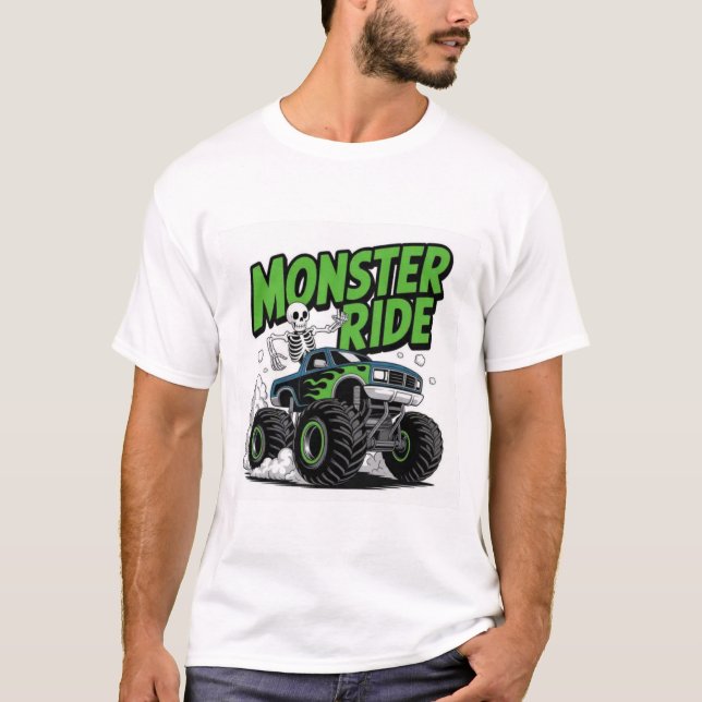 Camiseta Caminhão Monstro de Chama Verde com Esqueleto Dive (Frente)