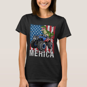 Camiseta Caminhão Monstro de Dinossauro Americano Bandeira