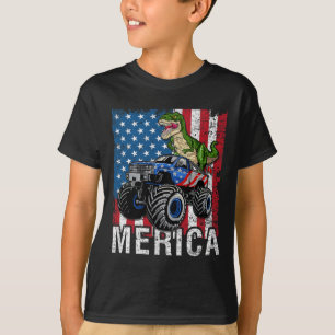 Camiseta Caminhão Monstro de Dinossauro Americano Bandeira