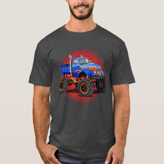 Camiseta Caminhão Monstro De Meninos Com Chama Azul Vermelh