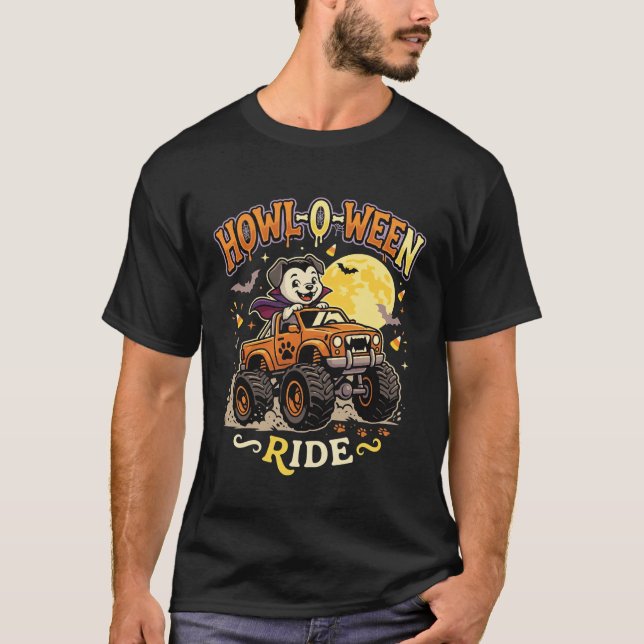 Camiseta Caminhão Monstro do Cão do Halloween (Frente)