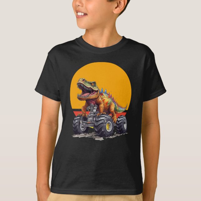 Camiseta Caminhão Monstro e Dinossauro T-Rex (Frente)