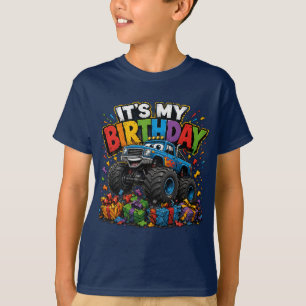Camiseta Caminhão Monstro É Meu Aniversário Crianças Menino