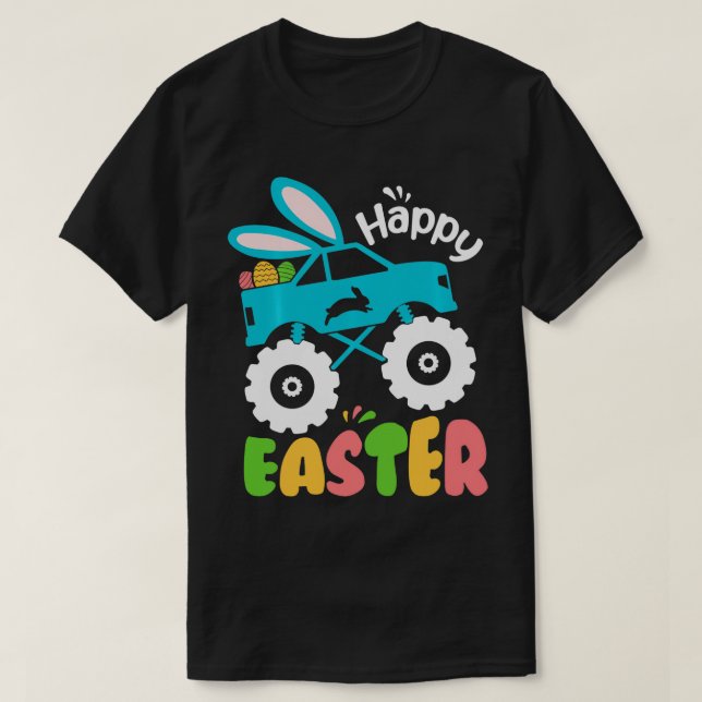 Camiseta Caminhão Monstro Engraçado Com Ovos De Páscoa De C (Frente do Design)