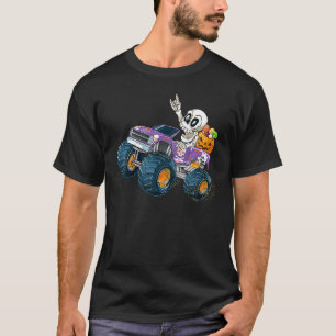 Camiseta Caminhão Monstro Esqueleto de Halloween para Crian