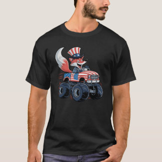 Camiseta Caminhão Monstro Fox 4 de Julho Patriótico EUA Amé