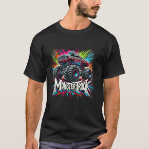 Camiseta Caminhão Monstro Grafite Colorido Retro Crianças V