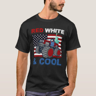 Camiseta Caminhão Monstro Legal 4 de Julho Vermelho Branco