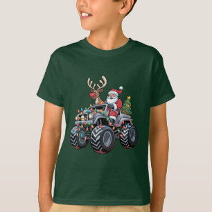 Camiseta Caminhão Monstro Natal Papai Noel Feriado Crianças