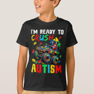 Camiseta Caminhão Monstro Pronto Para Esmagar O Autismo De