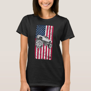 Camiseta Caminhão Monstro Vintage Bandeira Americana Menino