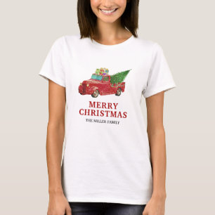 Camiseta Caminhão Vermelho Antigo de Natal