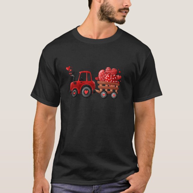 Camiseta Caminhão Vermelho com Corações Feliz Dia de Namora (Frente)