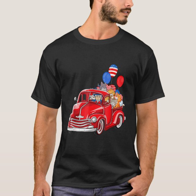 Camiseta Caminhão Vermelho Com Gatos Figurino De Balão Em 4 (Frente)