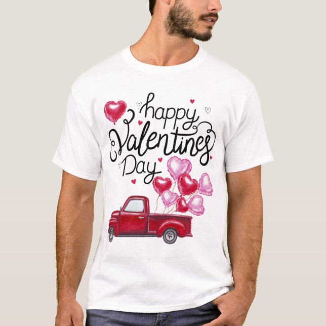 Camiseta Caminhão Vermelho com Presentes de Feliz dia de os (Frente)