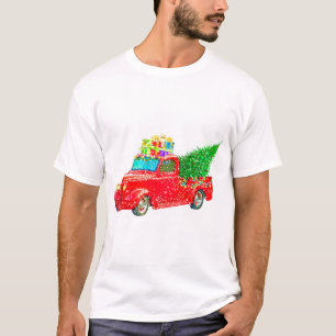 Camiseta Caminhão vermelho de Natal com árvore de Natal e p