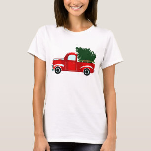 Camiseta Caminhão Vermelho de Natal Natal Rústico Feriado