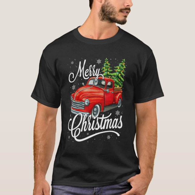 Camiseta Caminhão Vermelho Escolhe a Árvore de Natal Retroc (Frente)