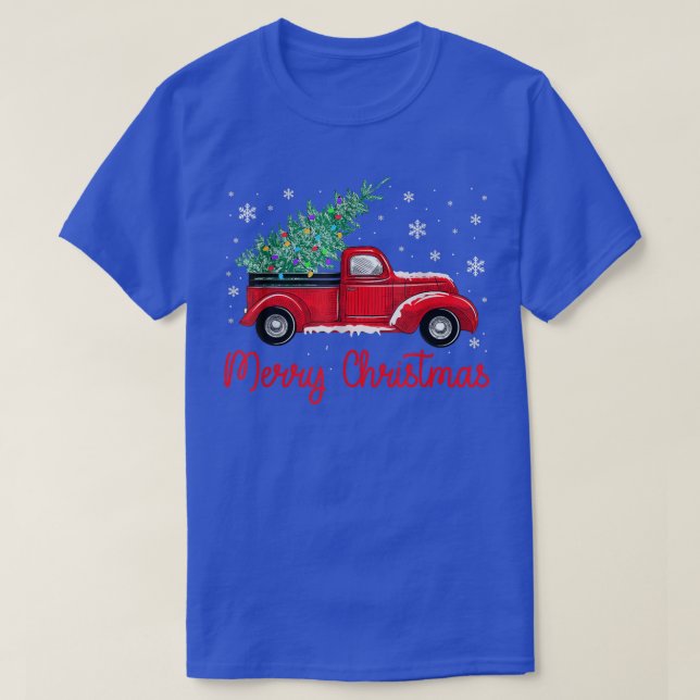 Camiseta Caminhão Vermelho Escolhe Árvore de Natal Feliz Cl (Frente do Design)