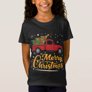 Camiseta Caminhão Vermelho Feliz Árvore de Natal Cheio de D