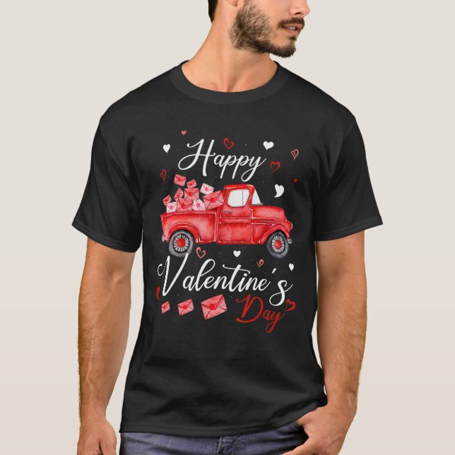 Camiseta Caminhão Vermelho Feliz Dia dos Namorados com Cart (Frente)