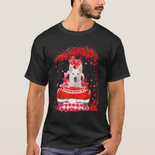Camiseta Caminhão Vermelho Fofo Pastor Alemão Branco Dia do